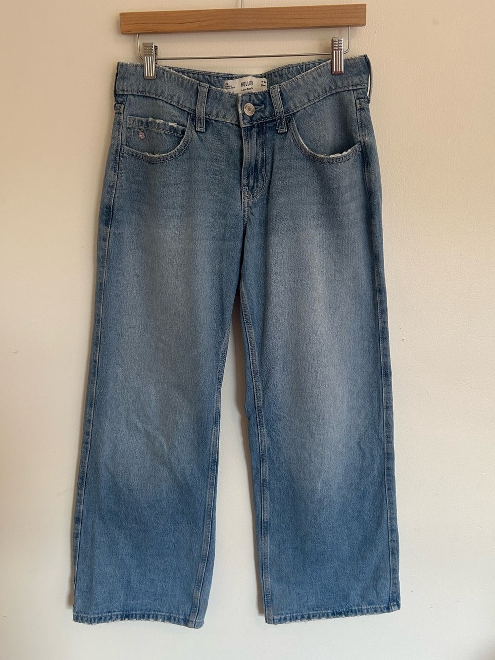 Hollister low rise baggy jeans with flower details